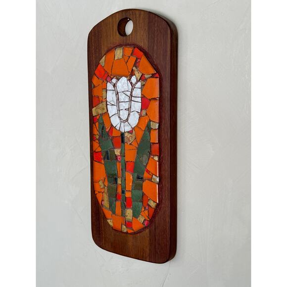 Vintage Mosaic Tile Tulip on Wood Hanging - Picture 3 of 3